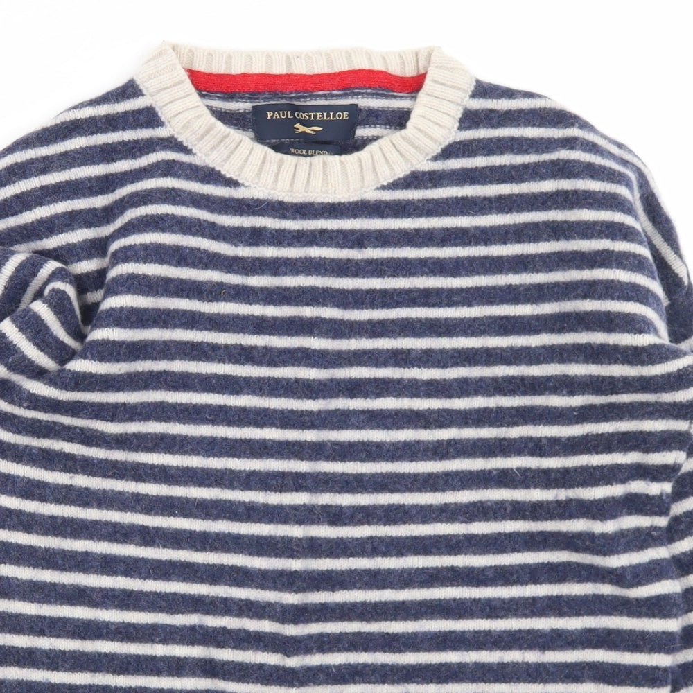 Paul Costelloe Womens Blue Crew Neck Striped Wool Pullover Jumper Size 10