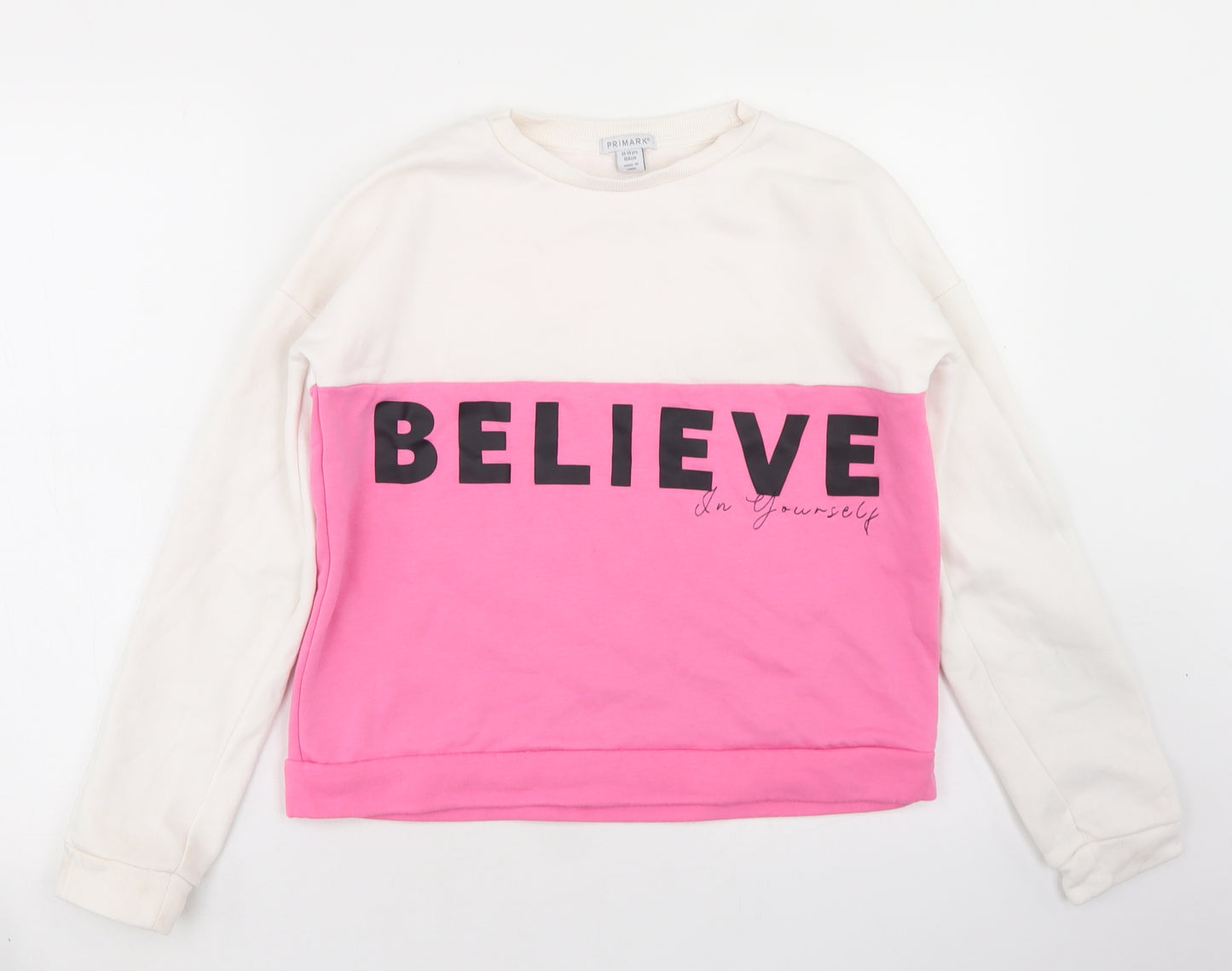 Primark Girls Pink Colourblock Cotton Pullover Sweatshirt Size 13-14 Years   - Believe