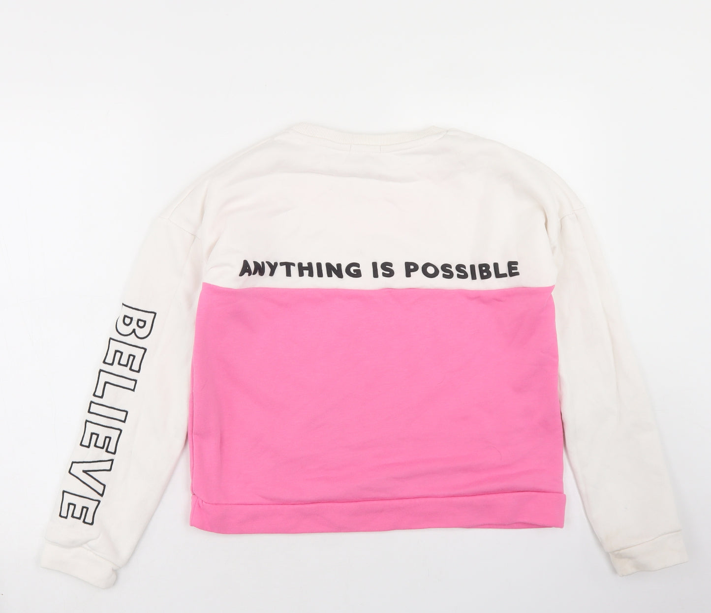 Primark Girls Pink Colourblock Cotton Pullover Sweatshirt Size 13-14 Years   - Believe