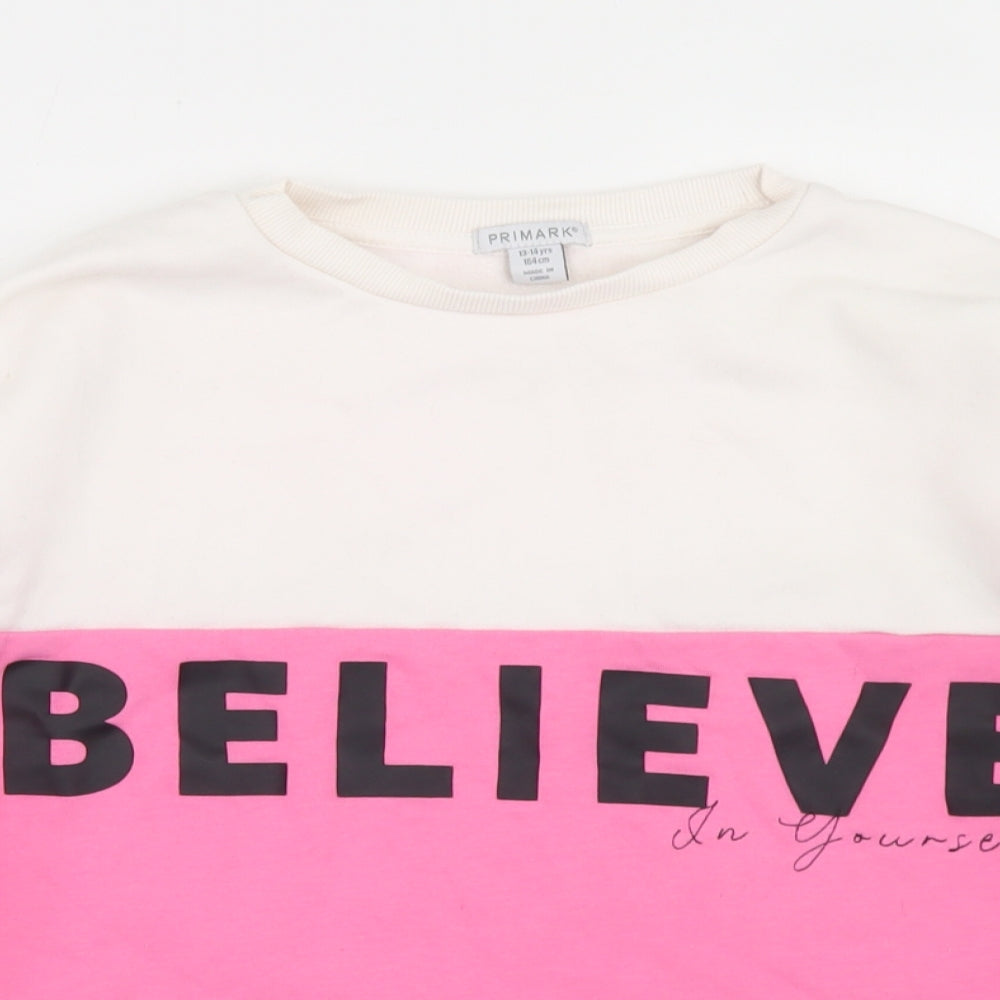 Primark Girls Pink Colourblock Cotton Pullover Sweatshirt Size 13-14 Years   - Believe