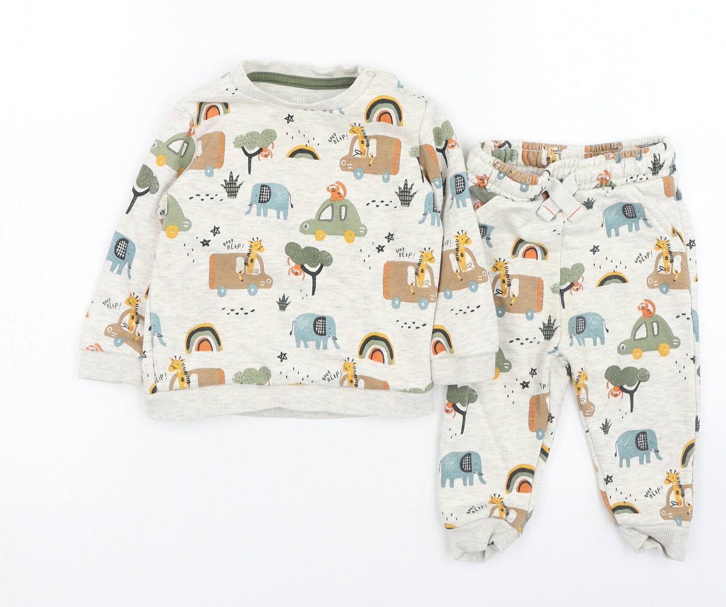 F&F Boys Grey  Cotton Trousers Set Outfit/Set Size 6-9 Months  Pullover - Zoo, Monkey