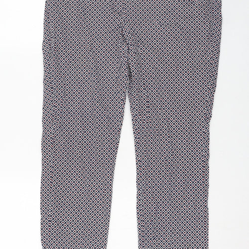 Dunnes Stores Womens Blue Geometric Cotton Carrot Trousers Size 14 L28 in Regular Zip