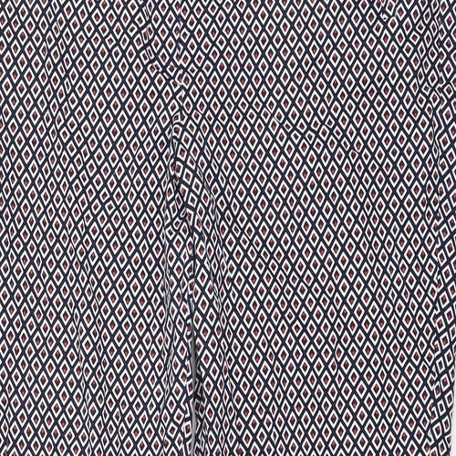 Dunnes Stores Womens Blue Geometric Cotton Carrot Trousers Size 14 L28 in Regular Zip