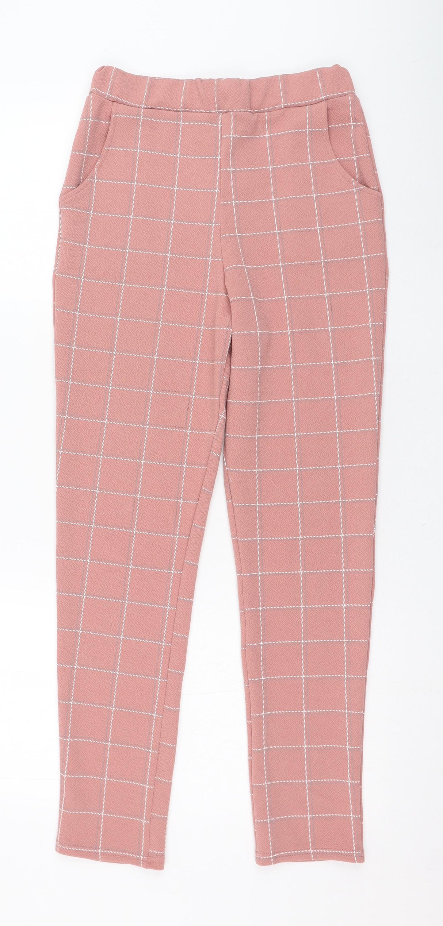 PRETTYLITTLETHING Womens Pink Check Polyester Trousers  Size 8 L26 in Regular