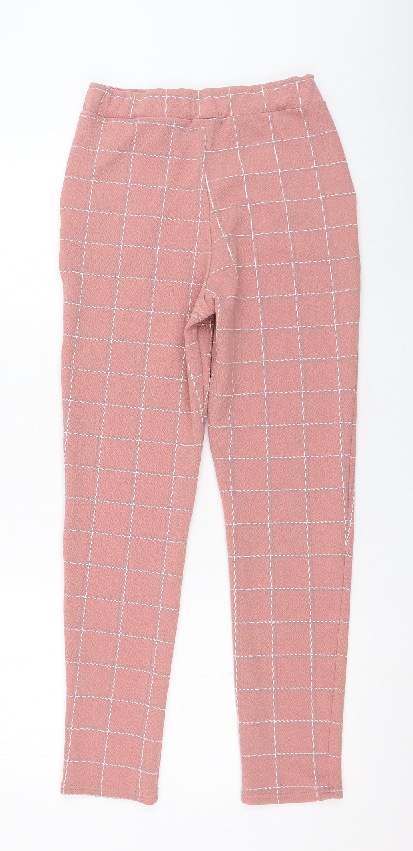 PRETTYLITTLETHING Womens Pink Check Polyester Trousers  Size 8 L26 in Regular