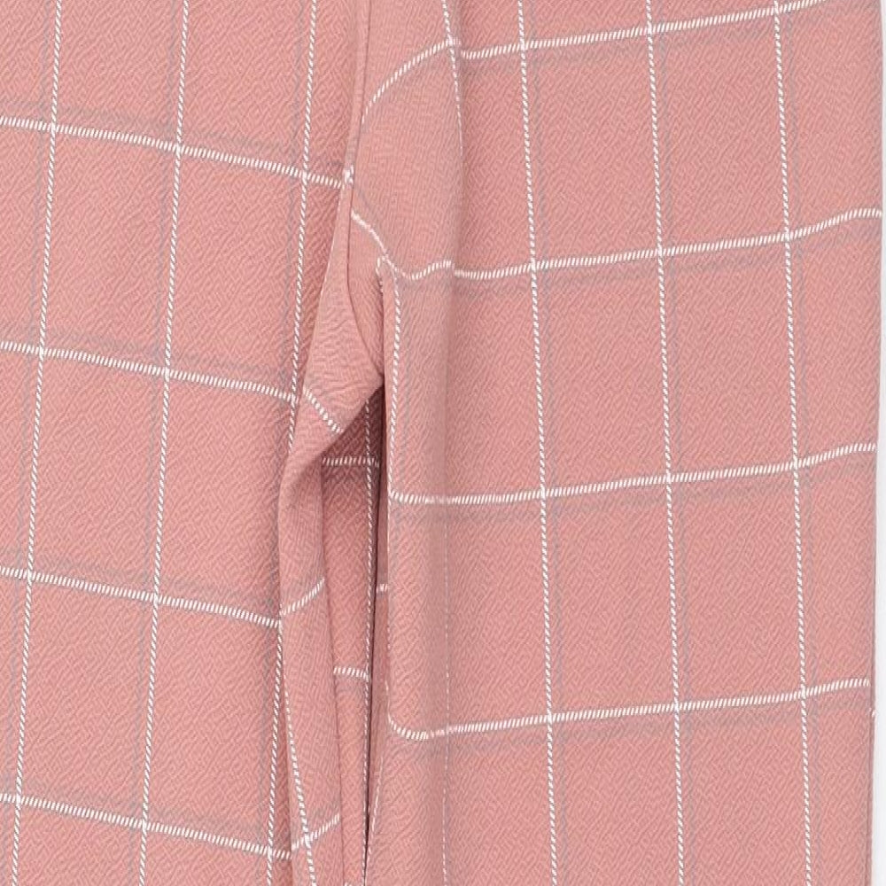 PRETTYLITTLETHING Womens Pink Check Polyester Trousers  Size 8 L26 in Regular
