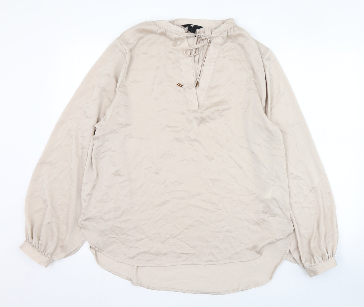 H&M Womens Beige  Polyester Tunic Blouse Size 14 Round Neck