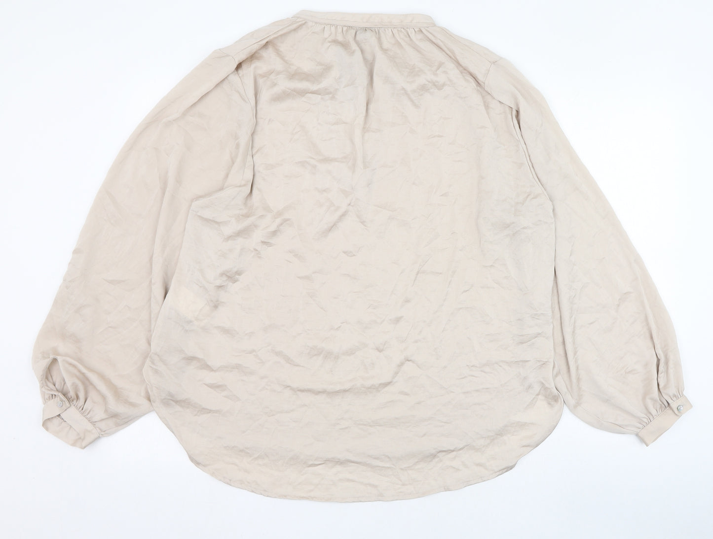 H&M Womens Beige  Polyester Tunic Blouse Size 14 Round Neck