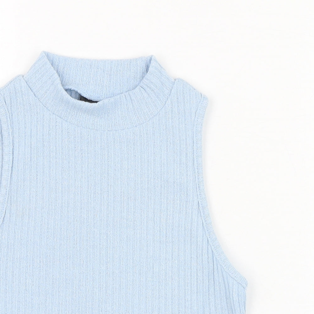 SheIn Womens Blue  Polyester Cropped Tank Size 8 Mock Neck