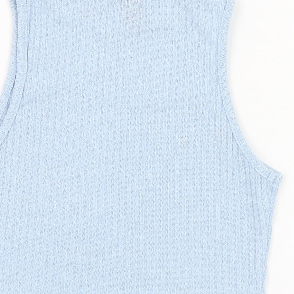 SheIn Womens Blue  Polyester Cropped Tank Size 8 Mock Neck