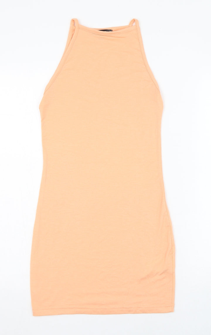 Missguided Womens Orange Polyester Pencil Dress Size 8 Square Neck Pullover