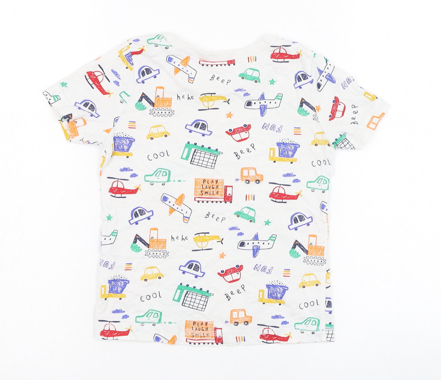 George Boys Ivory  Cotton Basic T-Shirt Size 3-4 Years Round Neck Pullover - Car
