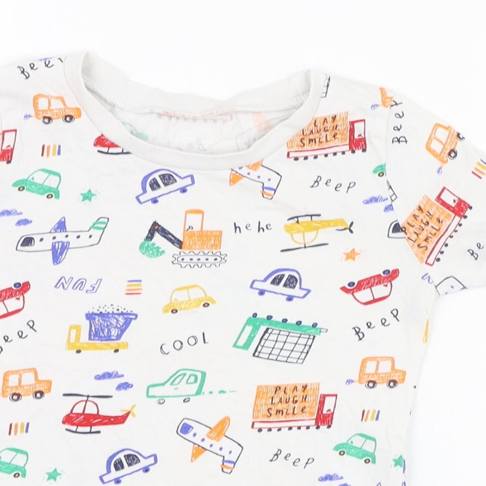 George Boys Ivory  Cotton Basic T-Shirt Size 3-4 Years Round Neck Pullover - Car