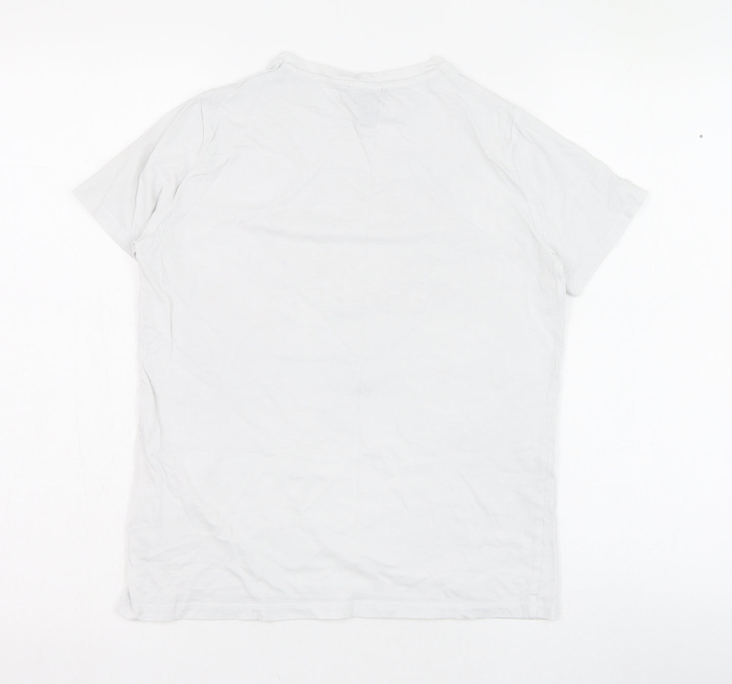 New Look Womens White  Cotton Basic T-Shirt Size 6 Round Neck - Lips