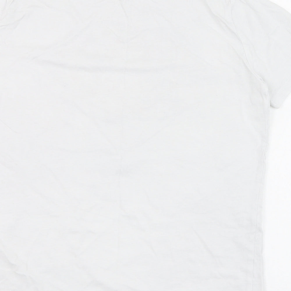 New Look Womens White  Cotton Basic T-Shirt Size 6 Round Neck - Lips