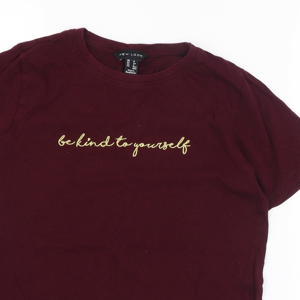 New Look Womens Purple  Cotton Basic T-Shirt Size 6 Round Neck