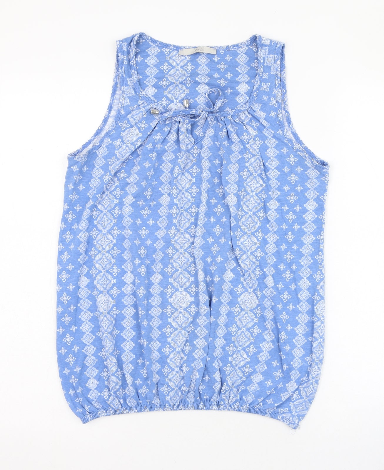 George Womens Blue Geometric Polyester Tunic Tank Size 12 Round Neck