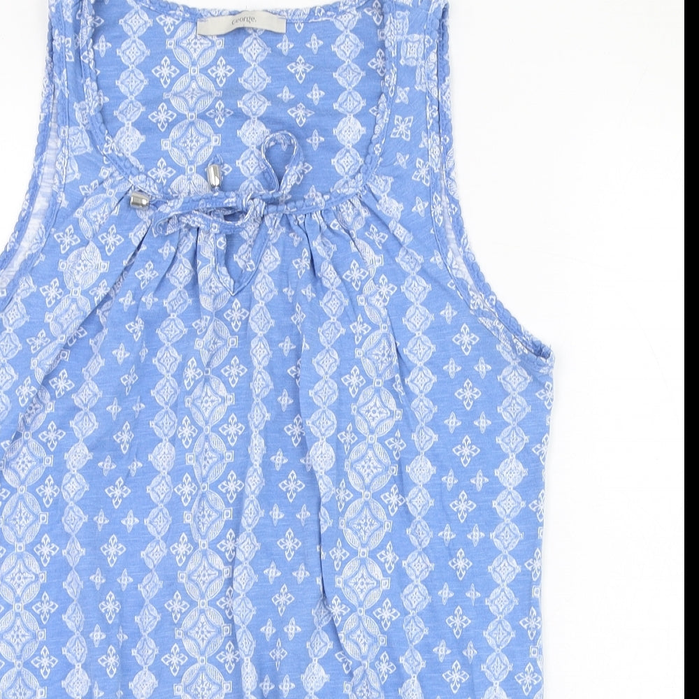 George Womens Blue Geometric Polyester Tunic Tank Size 12 Round Neck