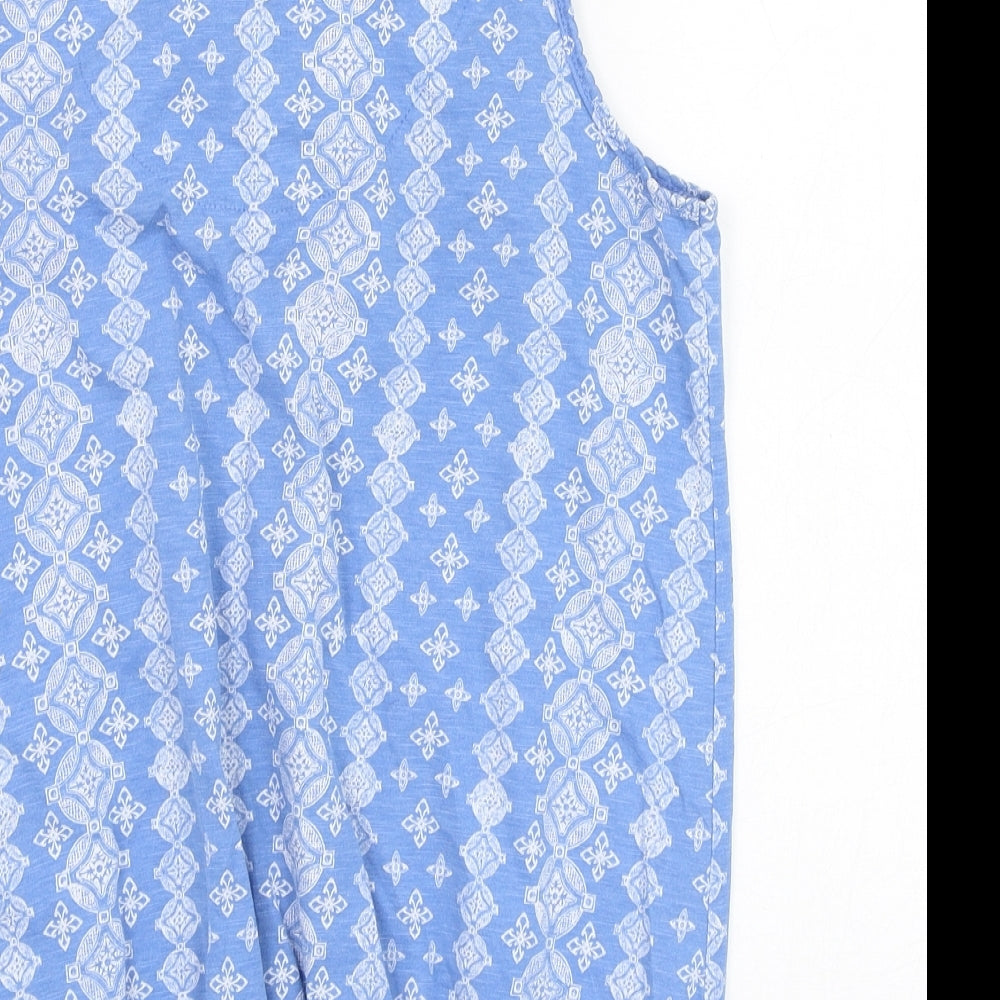 George Womens Blue Geometric Polyester Tunic Tank Size 12 Round Neck