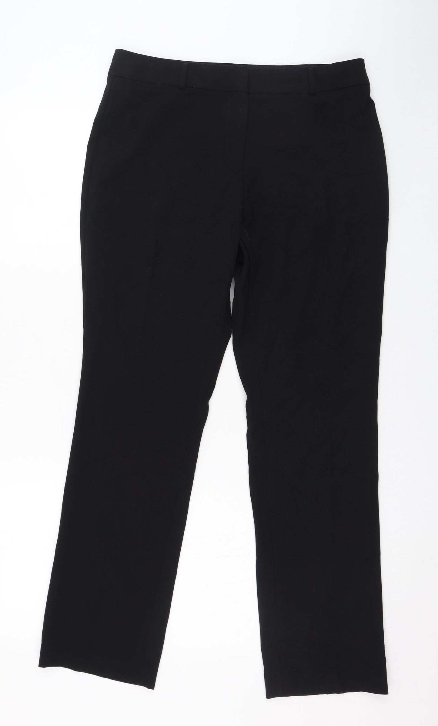 Marks and Spencer Womens Black  Polyester Trousers  Size 12 L28 in Regular Zip