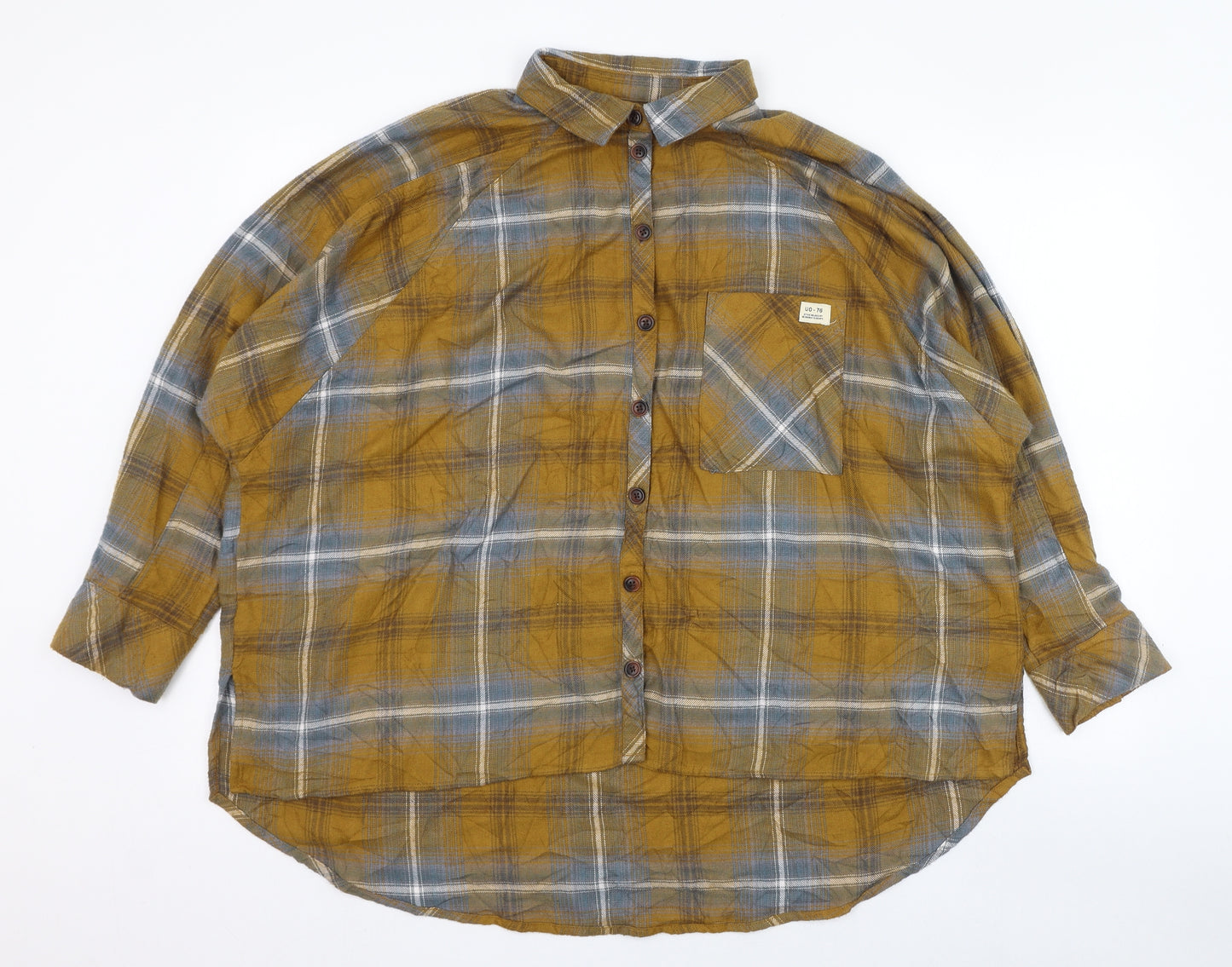 Urban Outfitters Mens Yellow Check Viscose  Button-Up Size S Collared Button