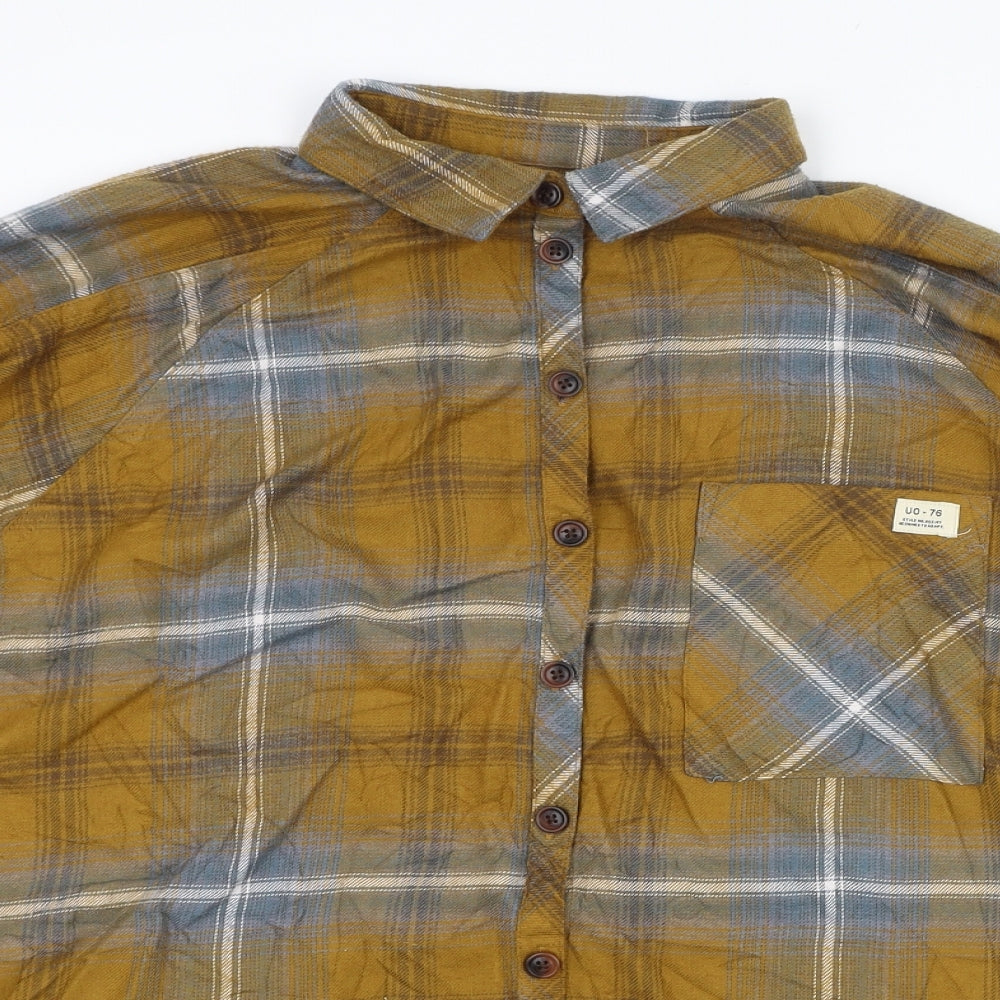 Urban Outfitters Mens Yellow Check Viscose  Button-Up Size S Collared Button