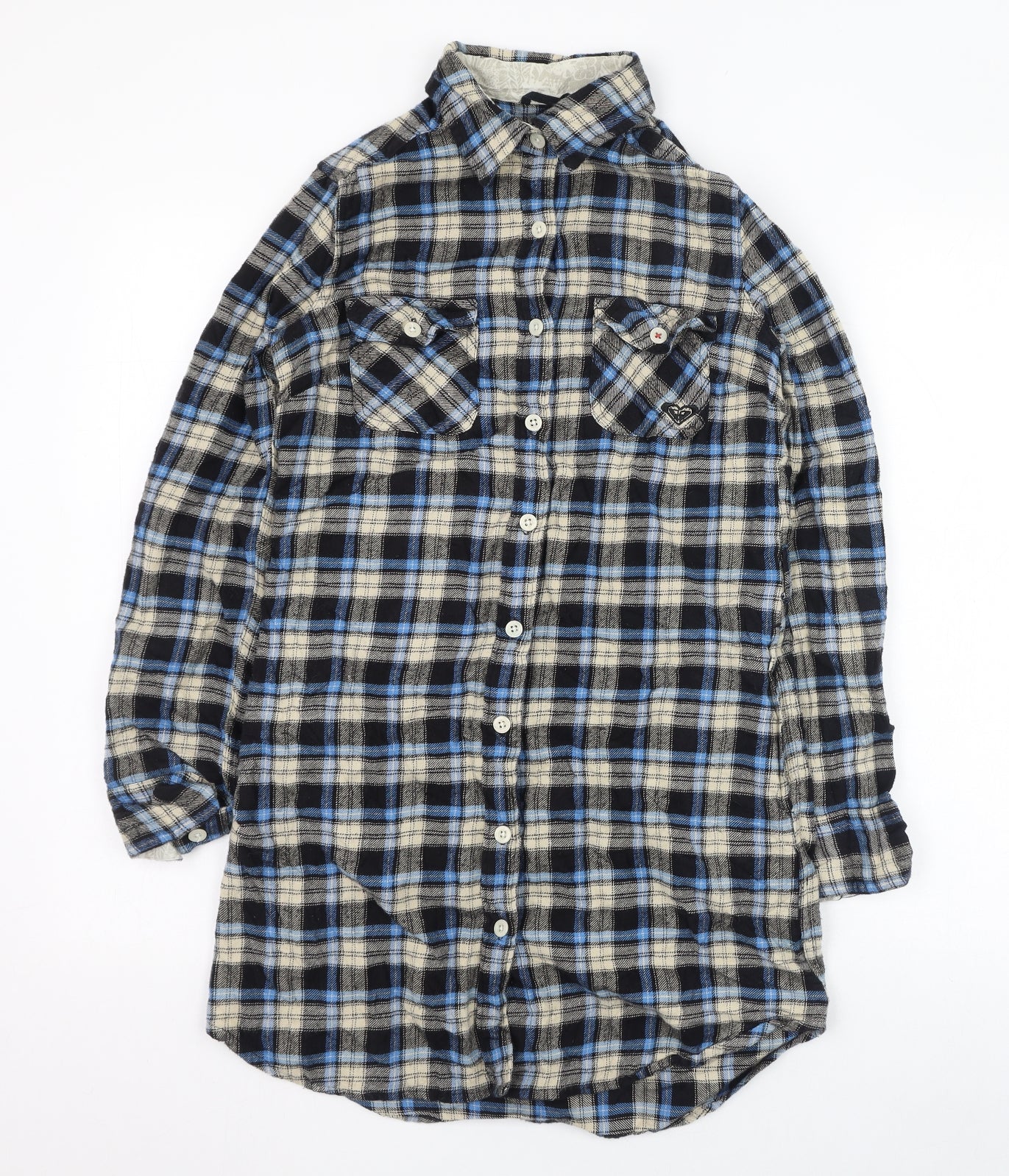 ROXY Womens Black Check Cotton Basic Button-Up Size XS Collared