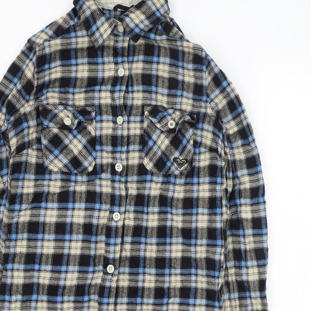 ROXY Womens Black Check Cotton Basic Button-Up Size XS Collared
