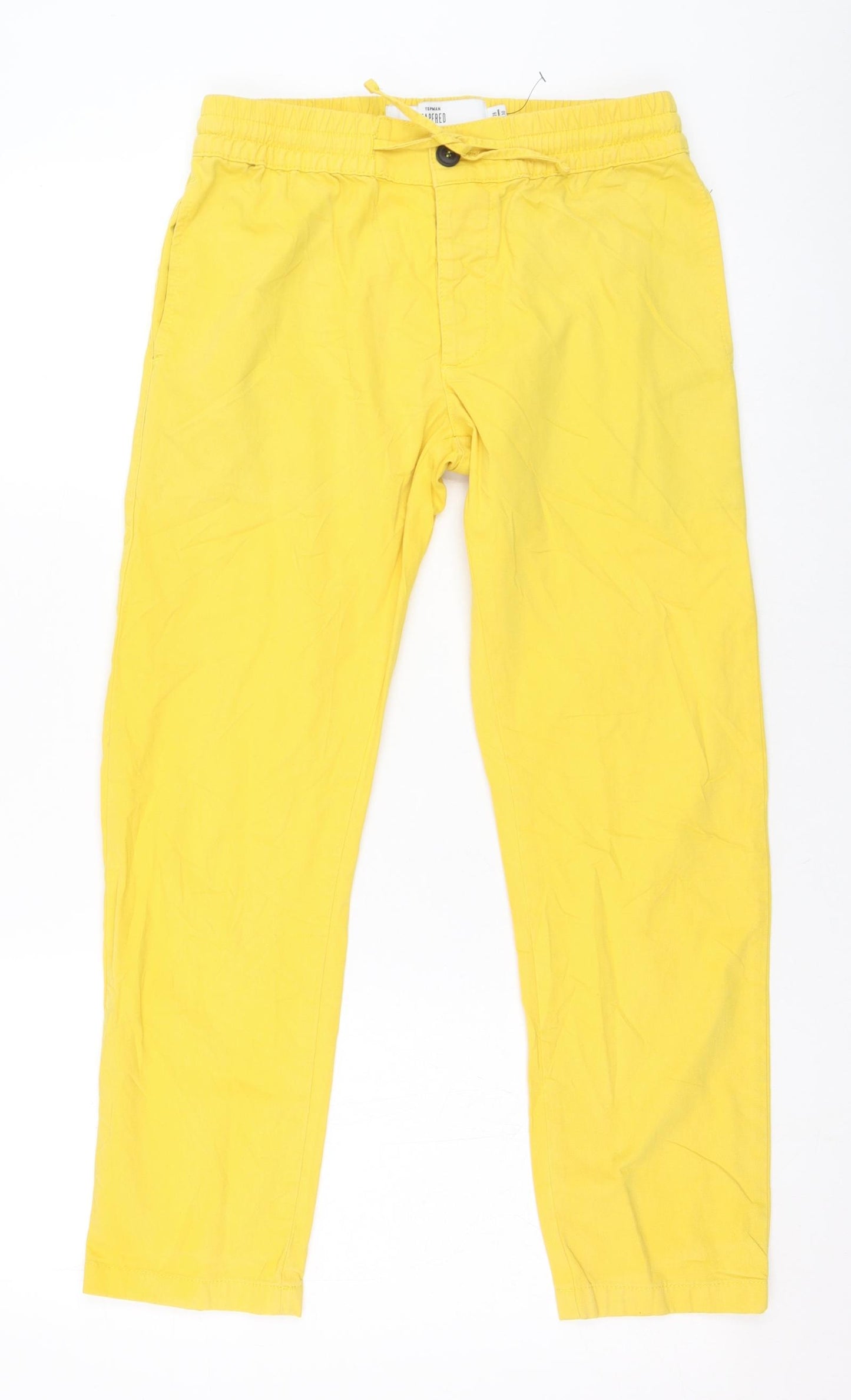 Topman Mens Yellow  Cotton Capri Trousers Size 28 L30 in Regular Button