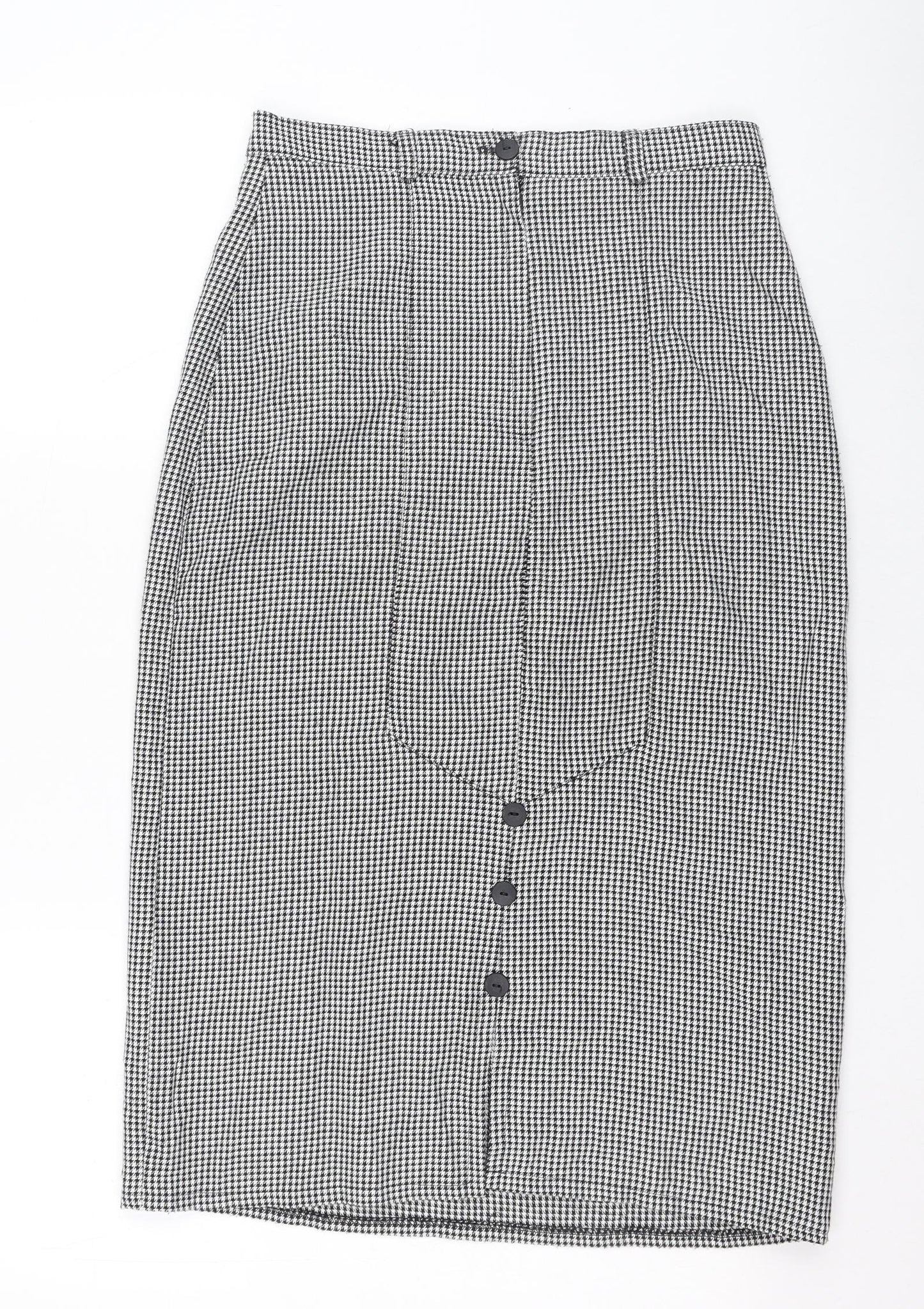 Preworn Womens Black Houndstooth Polyester Straight & Pencil Skirt Size 14   Zip