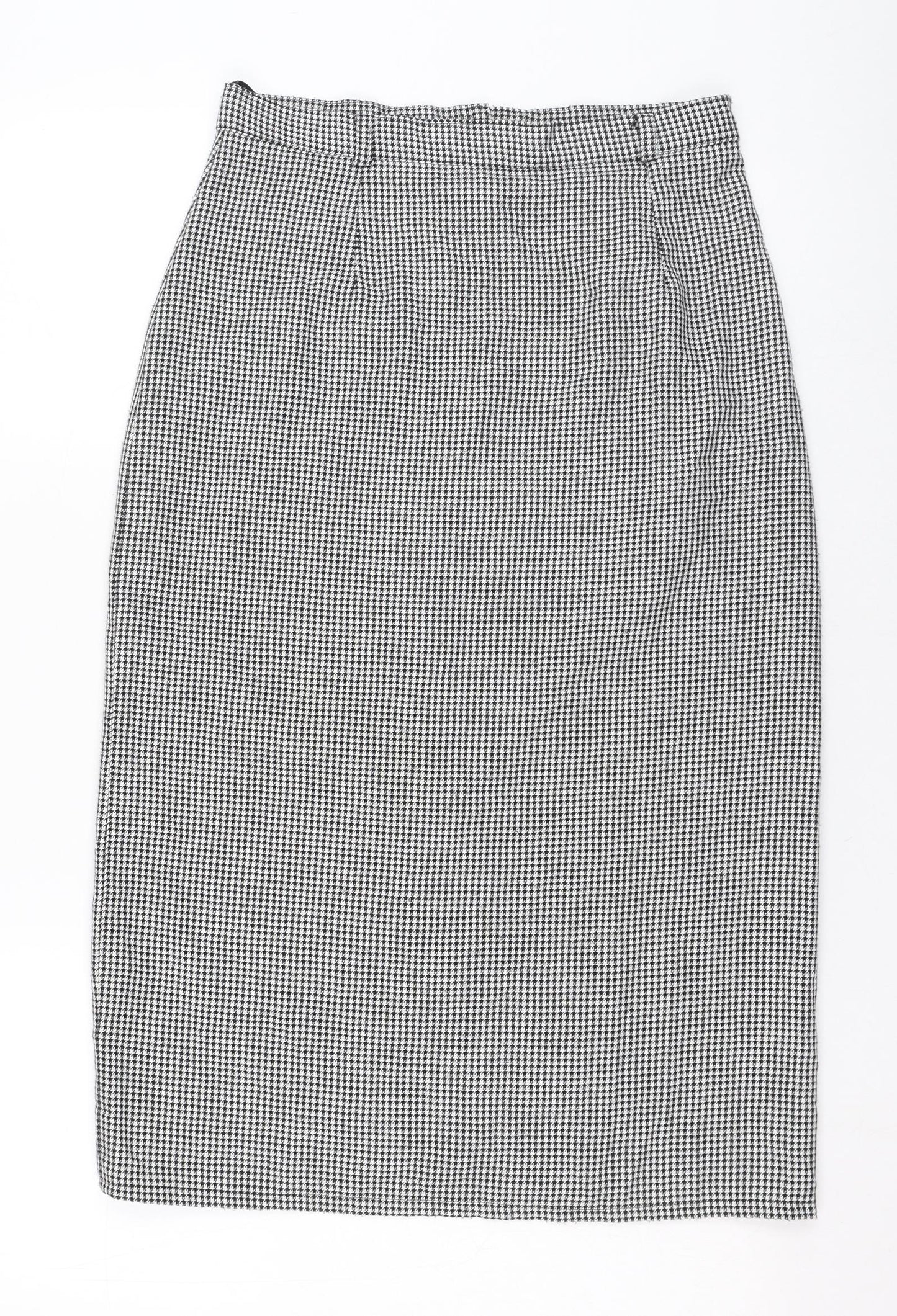 Preworn Womens Black Houndstooth Polyester Straight & Pencil Skirt Size 14   Zip