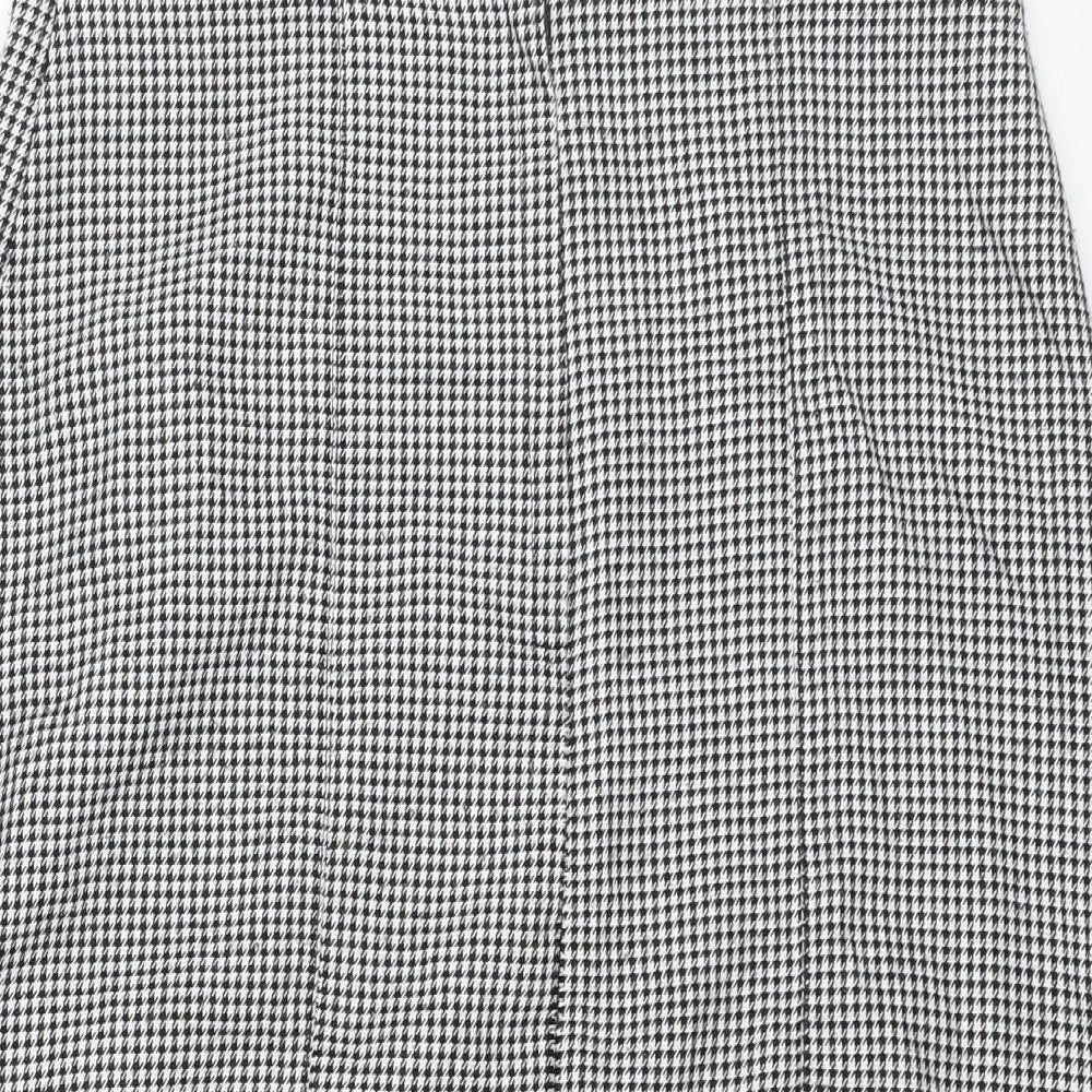 Preworn Womens Black Houndstooth Polyester Straight & Pencil Skirt Size 14   Zip