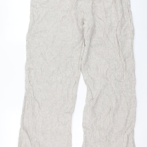 TU Womens Beige Striped Linen Trousers  Size 14 L28 in Regular Zip