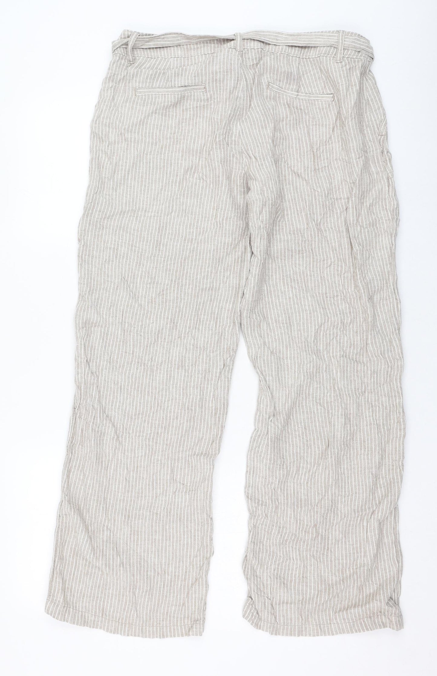 TU Womens Beige Striped Linen Trousers  Size 14 L28 in Regular Zip