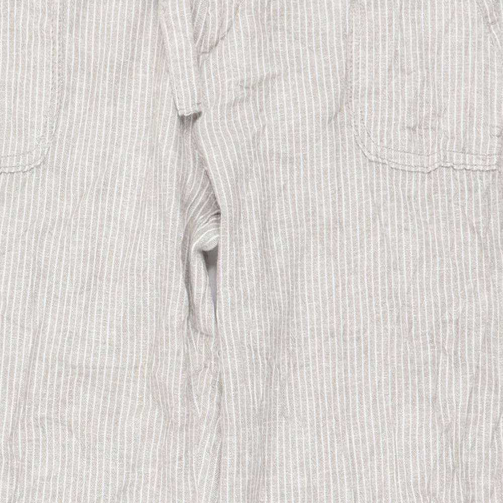 TU Womens Beige Striped Linen Trousers  Size 14 L28 in Regular Zip