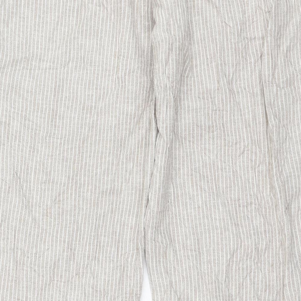 TU Womens Beige Striped Linen Trousers  Size 14 L28 in Regular Zip