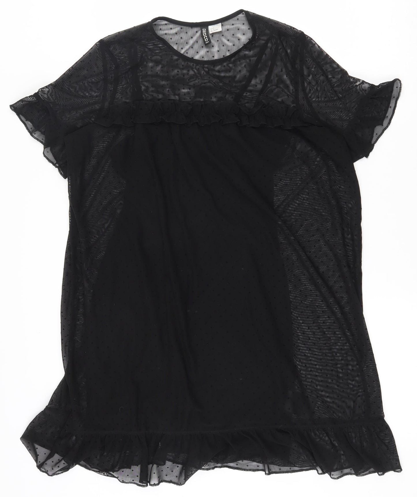 H&M Womens Black Polka Dot Polyester Tunic T-Shirt Size S Round Neck - Built in vest