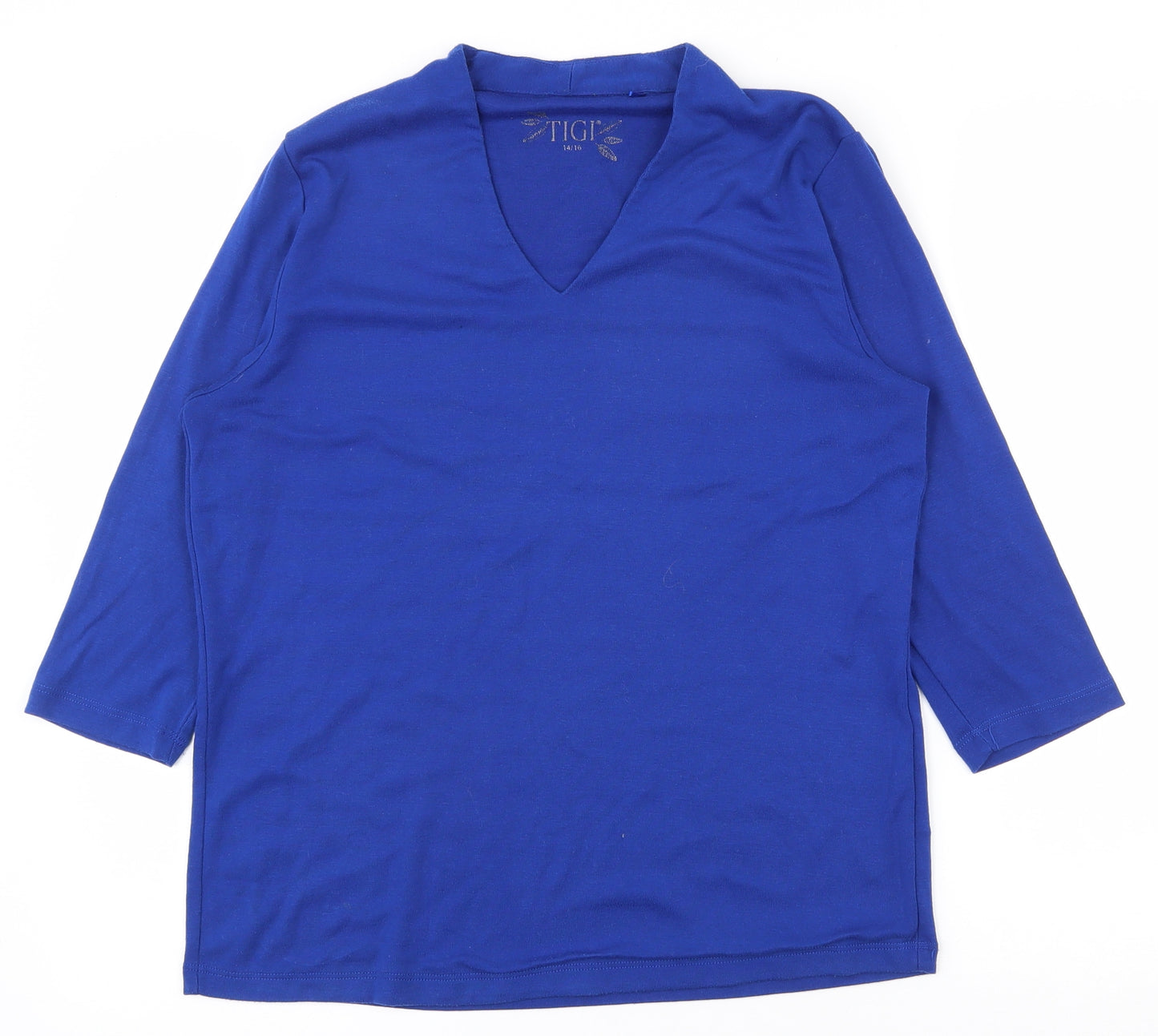 Tigi Womens Blue  Polyester Basic T-Shirt Size 14 V-Neck - 14-16