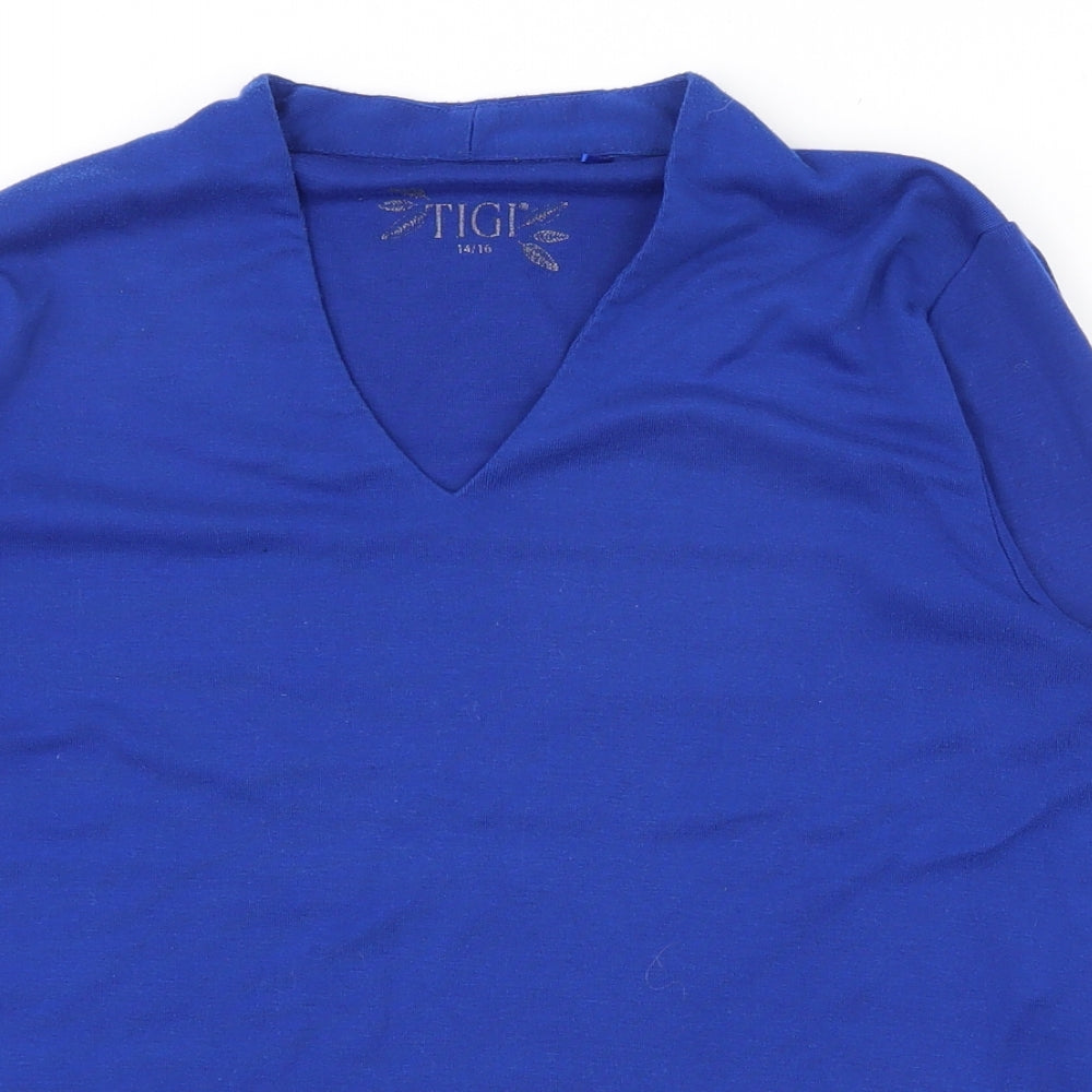 Tigi Womens Blue  Polyester Basic T-Shirt Size 14 V-Neck - 14-16