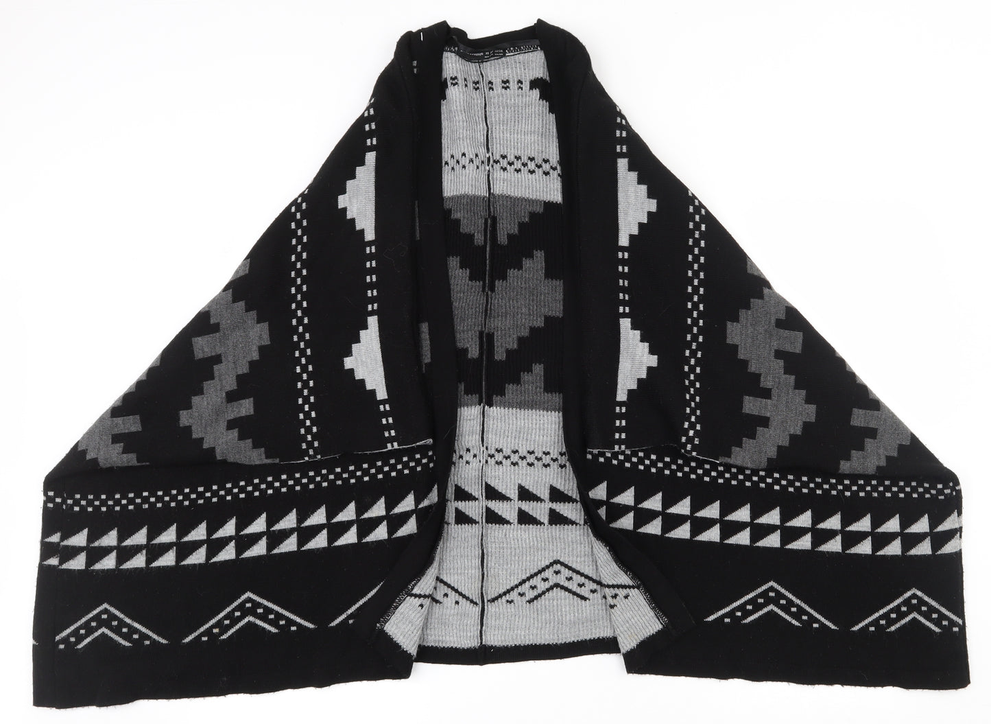 Atmosphere Womens Black V-Neck Geometric Acrylic Cardigan Jumper Size XS   - Shawl with arm holes