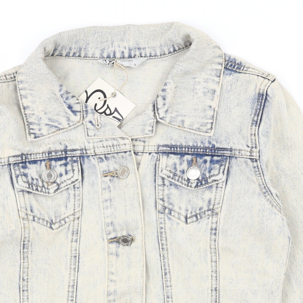 Miss Selfridge Womens Blue   Jacket  Size 12  Button - Distressed