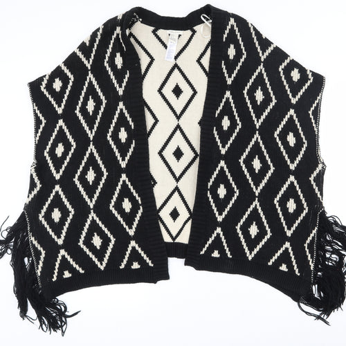 FOREVER 21 Womens Black V-Neck Geometric Cotton Cardigan Jumper Size S   - Shawl with arm holes