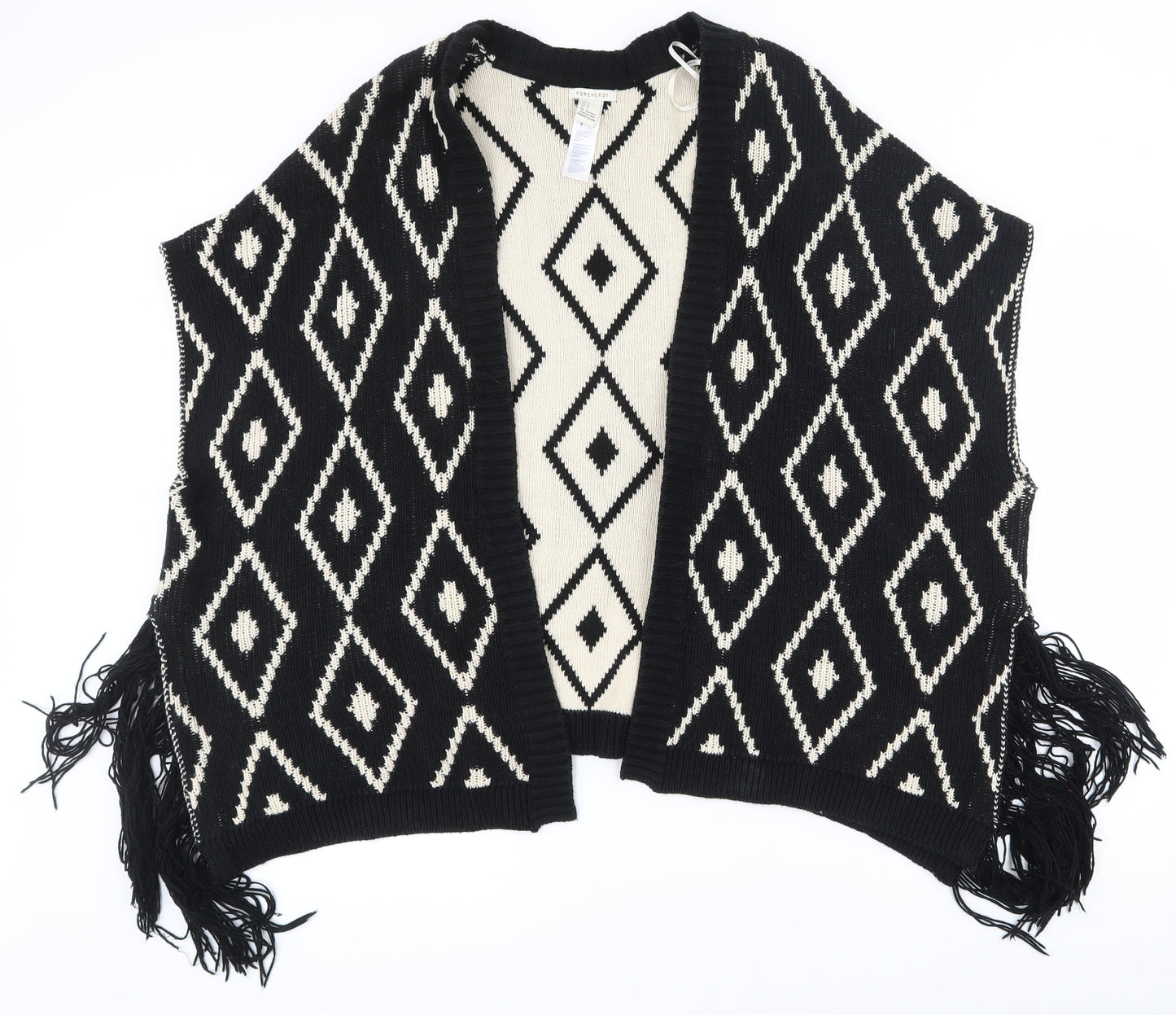 FOREVER 21 Womens Black V-Neck Geometric Cotton Cardigan Jumper Size S   - Shawl with arm holes