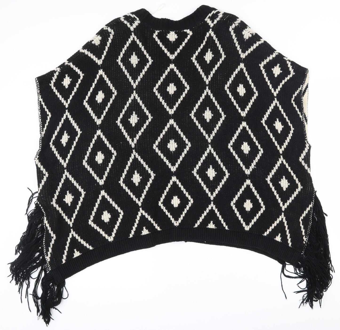 FOREVER 21 Womens Black V-Neck Geometric Cotton Cardigan Jumper Size S   - Shawl with arm holes