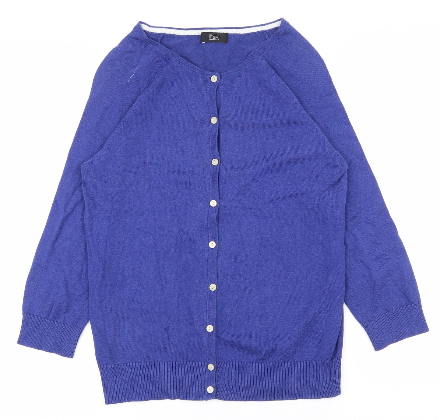 F&F Womens Blue Scoop Neck  Viscose Cardigan Jumper Size 10
