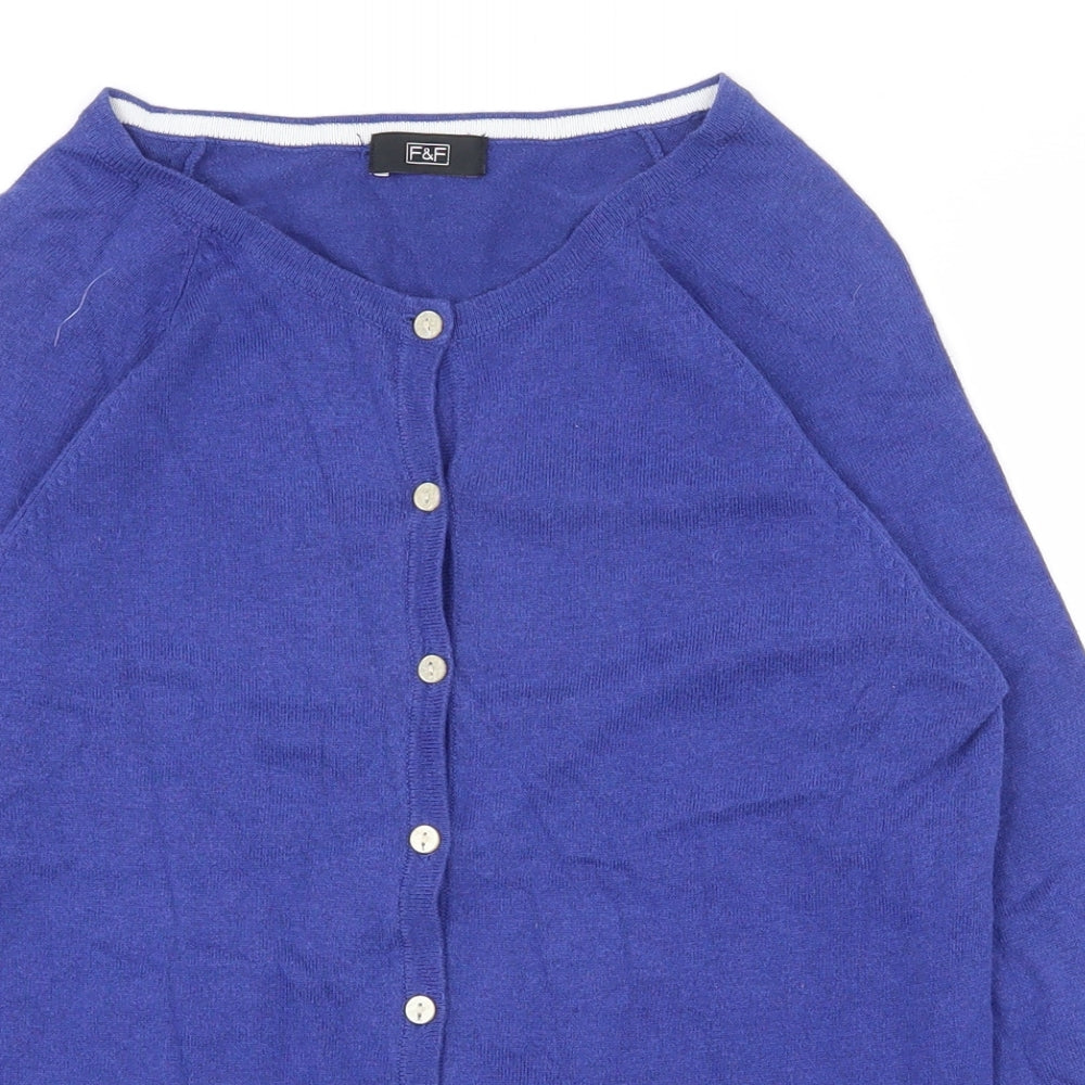 F&F Womens Blue Scoop Neck  Viscose Cardigan Jumper Size 10