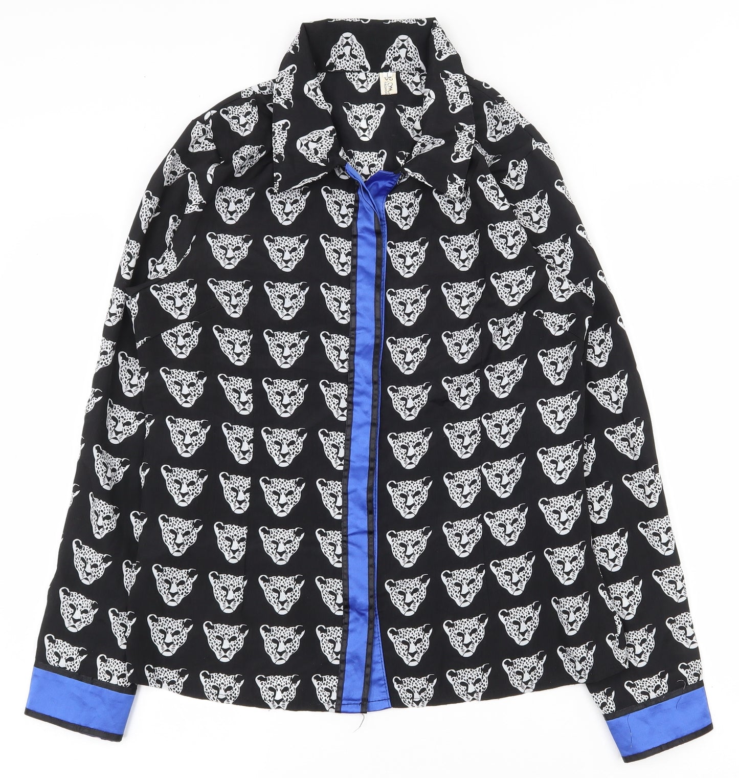 Yi meng yuan Womens Black Animal Print Polyester Basic Button-Up Size L Collared