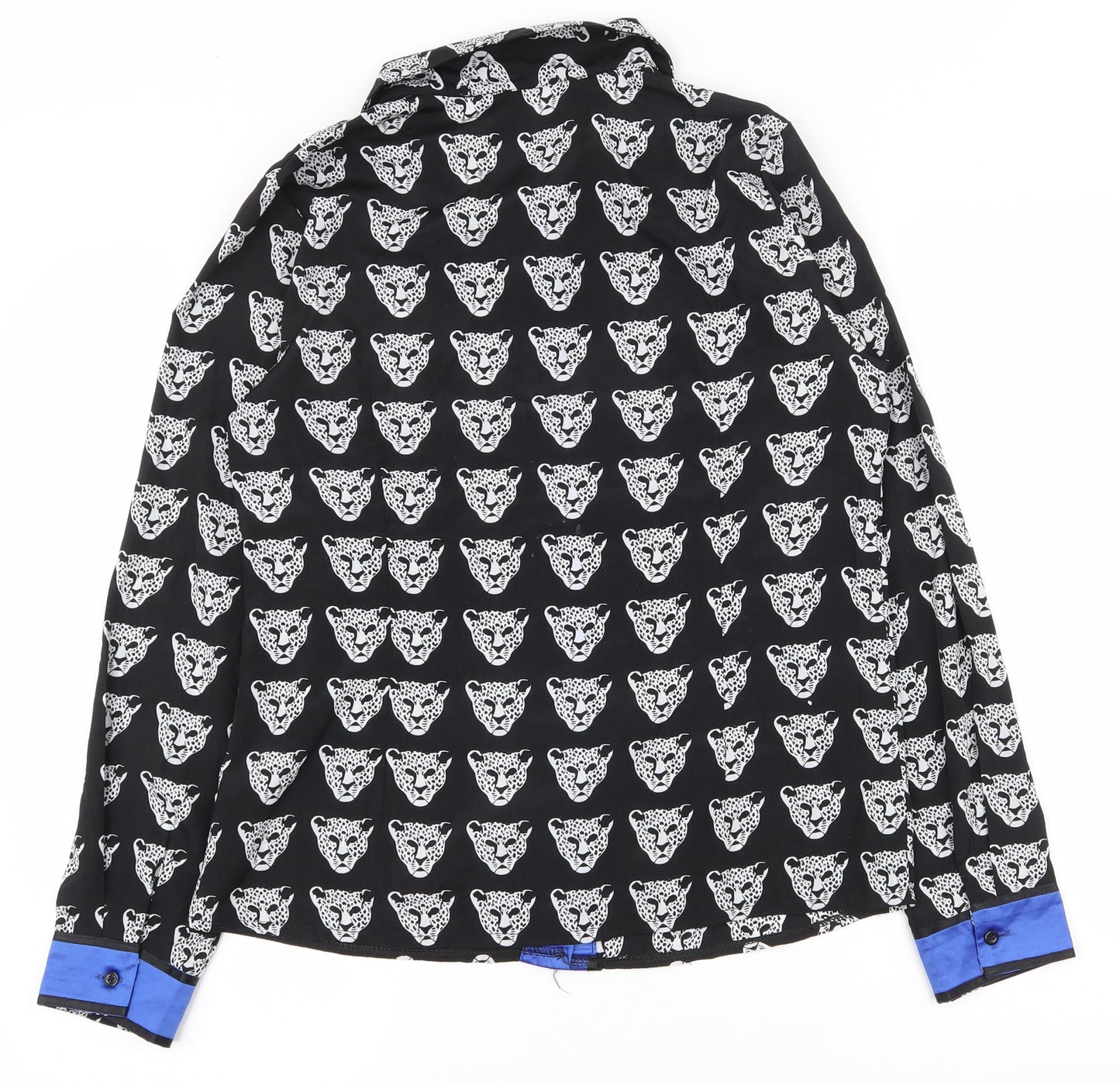 Yi meng yuan Womens Black Animal Print Polyester Basic Button-Up Size L Collared