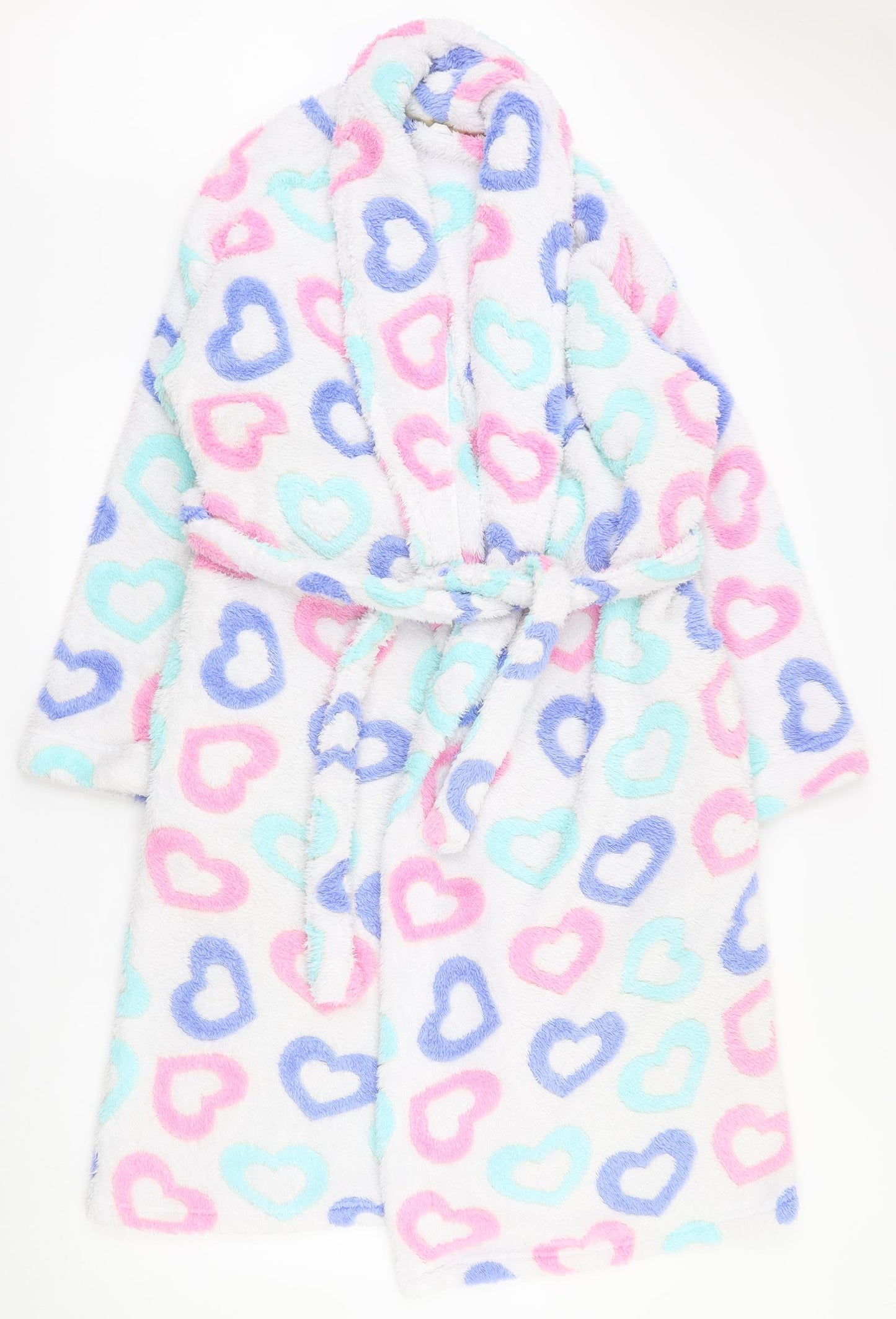 Marks and Spencer Womens White  Polyester Top Robe Size 12  Tie - Heart pattern, 12-14