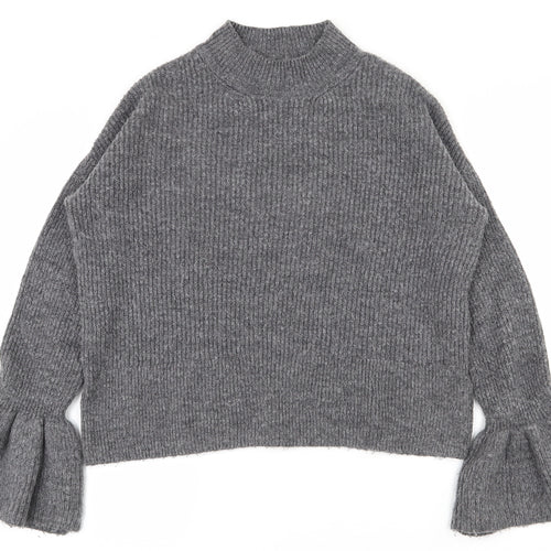 Marks and Spencer Womens Grey High Neck  Acrylic Pullover Jumper Size S   - Flared sleeves